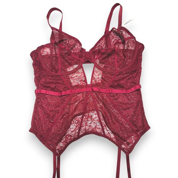 NWT Adore Me Burgundy Lace Bustier Corset With Garters Size 38DDD - Picture 3 of 11